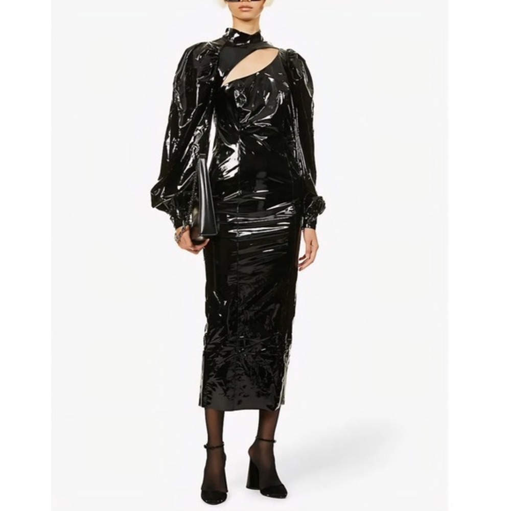 Birger Christensen Kimora Dress Black Patent Look Cutout Midi Dress Size S - Picture 3 of 13
